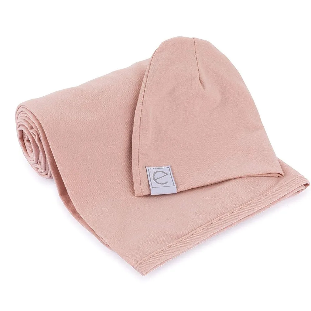 Jersey Cotton Spandex Swaddle Blanket with Hat - Pink
