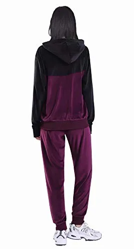 Jogging Suit Set for Women Color Block Tracksuit Activewear Soft Velour Sweatsuits Loungewear Zip Up Sport Suits Purple M