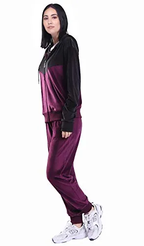 Jogging Suit Set for Women Color Block Tracksuit Activewear Soft Velour Sweatsuits Loungewear Zip Up Sport Suits Purple M