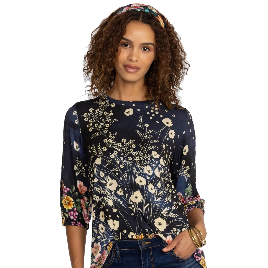Johnny Was Bursting Scarf Navy Blue Floral Silk Square Large Women Tassel NEW