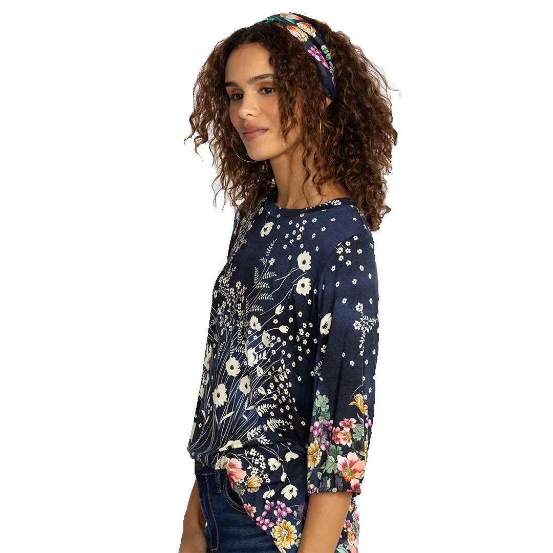 Johnny Was Bursting Scarf Navy Blue Floral Silk Square Large Women Tassel NEW
