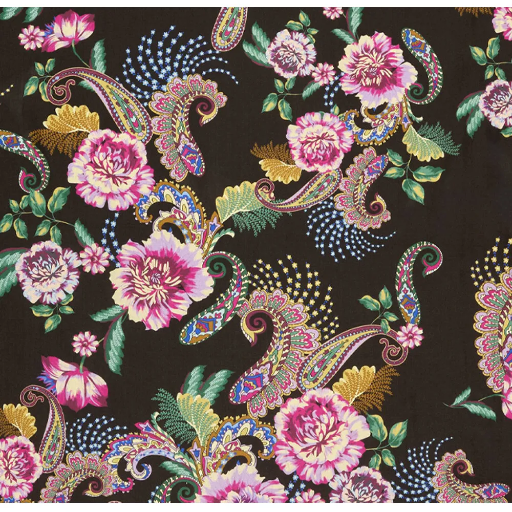 Johnny Was Camino Serra Silk Scarf Flowers Square Large Floral Tassels Black NEW