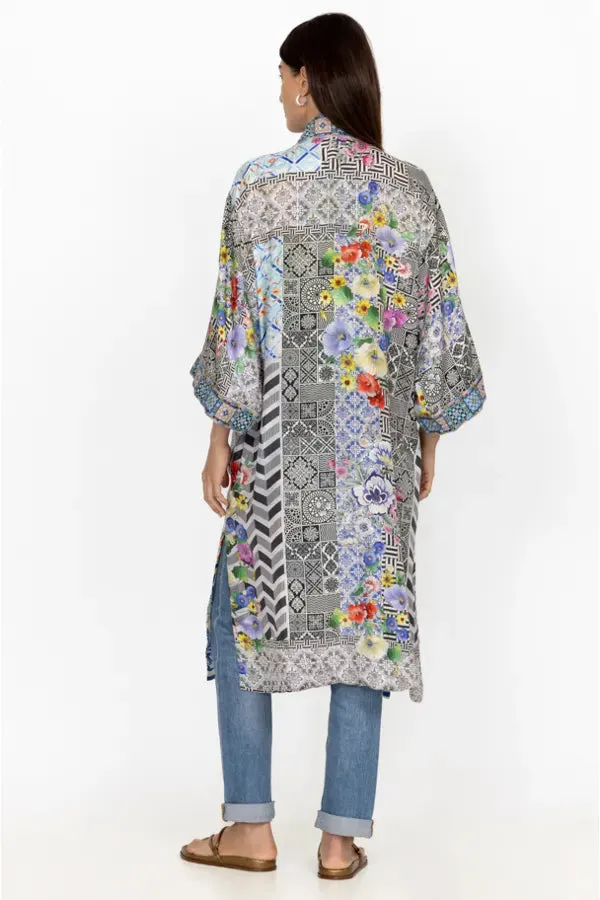 Johnny Was Cozumel Eliza Kimono Reversible Red Flowers Silk Blue Floral Coat New