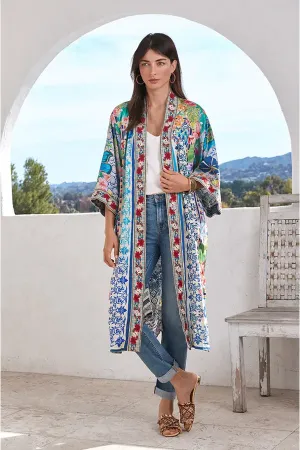 Johnny Was Cozumel Eliza Kimono Reversible Red Flowers Silk Blue Floral Coat New