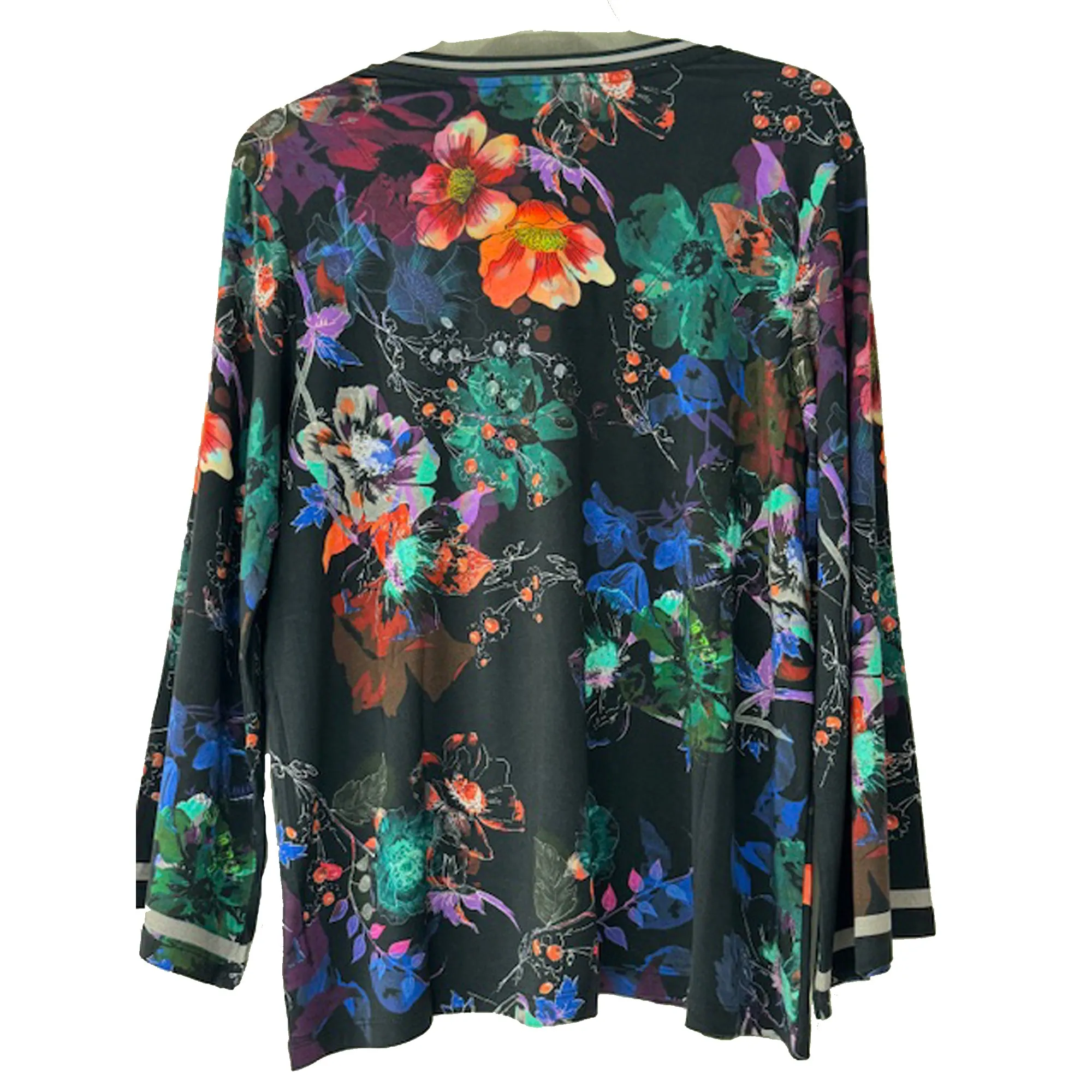 Johnny Was Janie Favorite V Kimono Midnight Tee Swing Floral Shirt Black Top NEW