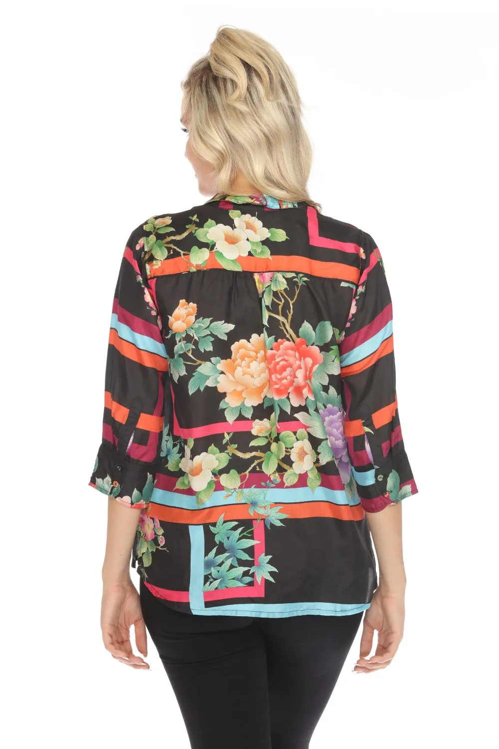 Johnny Was Petalunah Le Jardin Silk Blouse C14824 Boho Chic