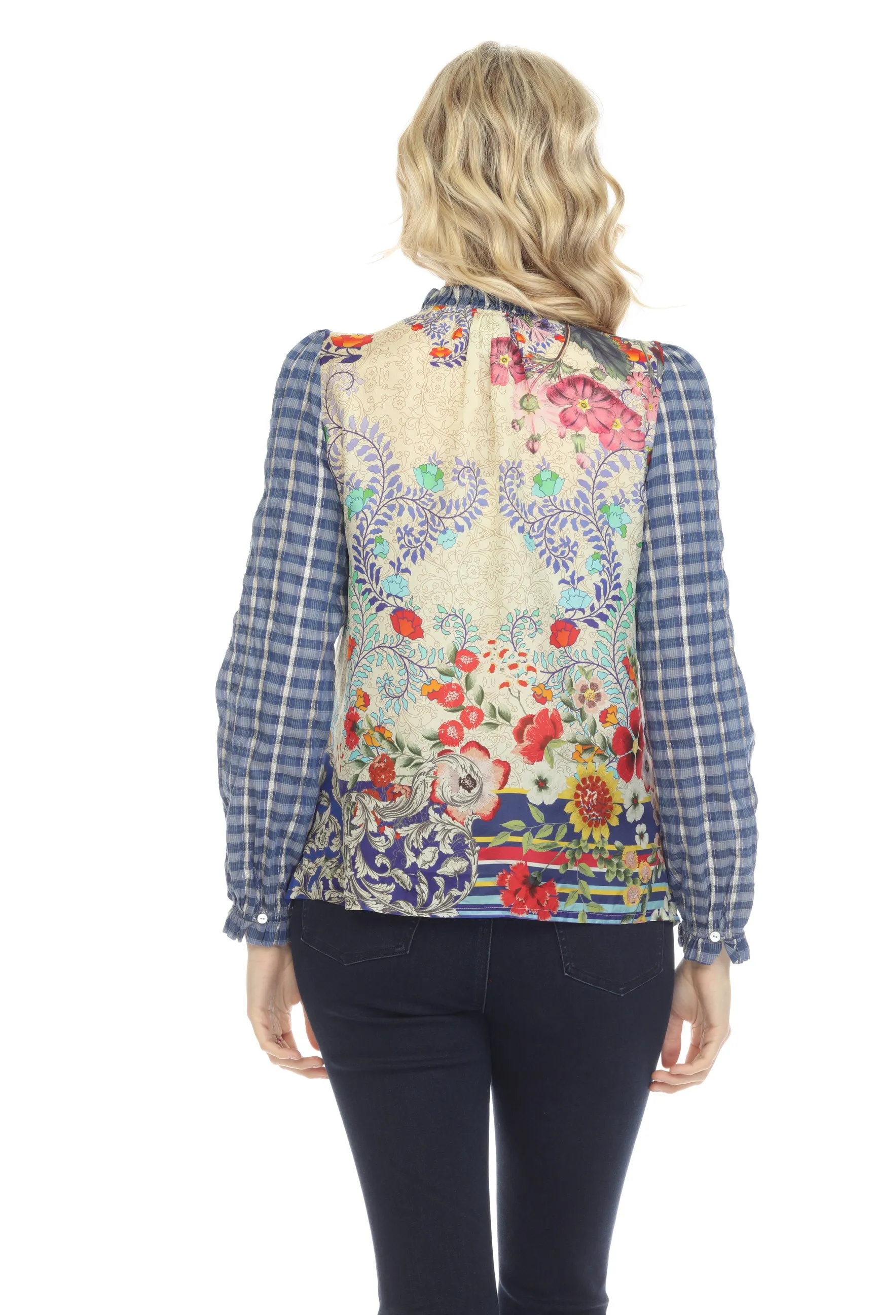 Johnny Was Workshop Nico Ruffle Scarf Back Blouse Boho Chic W17822-E