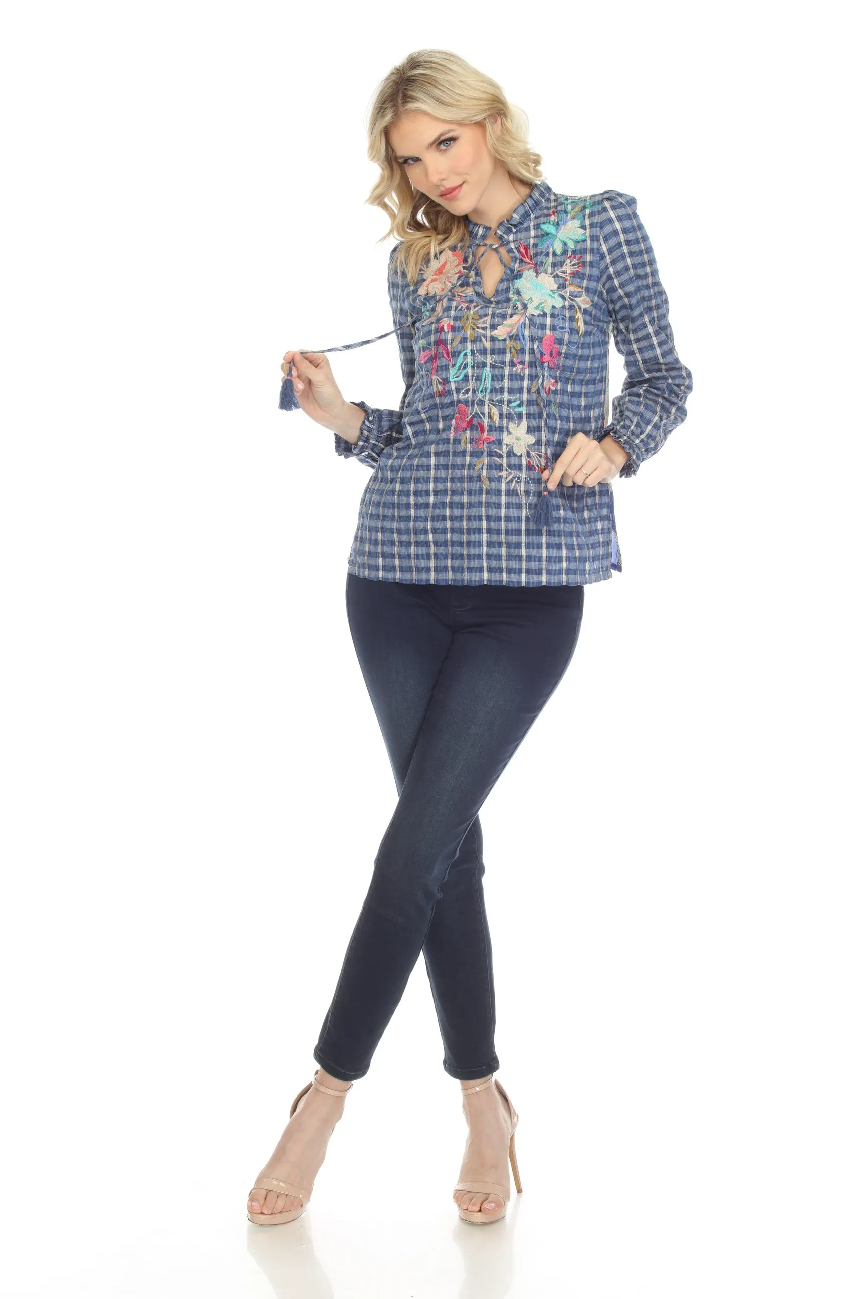 Johnny Was Workshop Nico Ruffle Scarf Back Blouse Boho Chic W17822-E