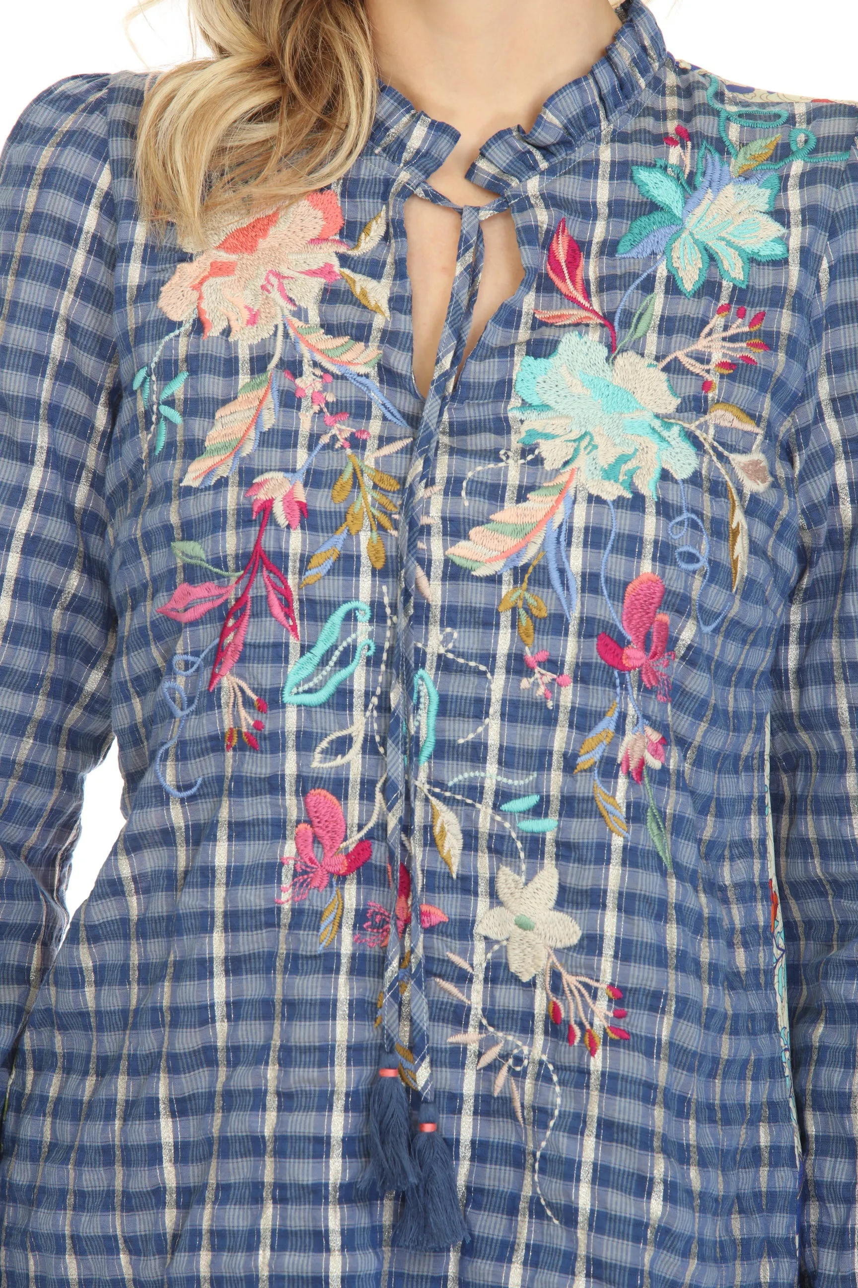 Johnny Was Workshop Nico Ruffle Scarf Back Blouse Boho Chic W17822-E