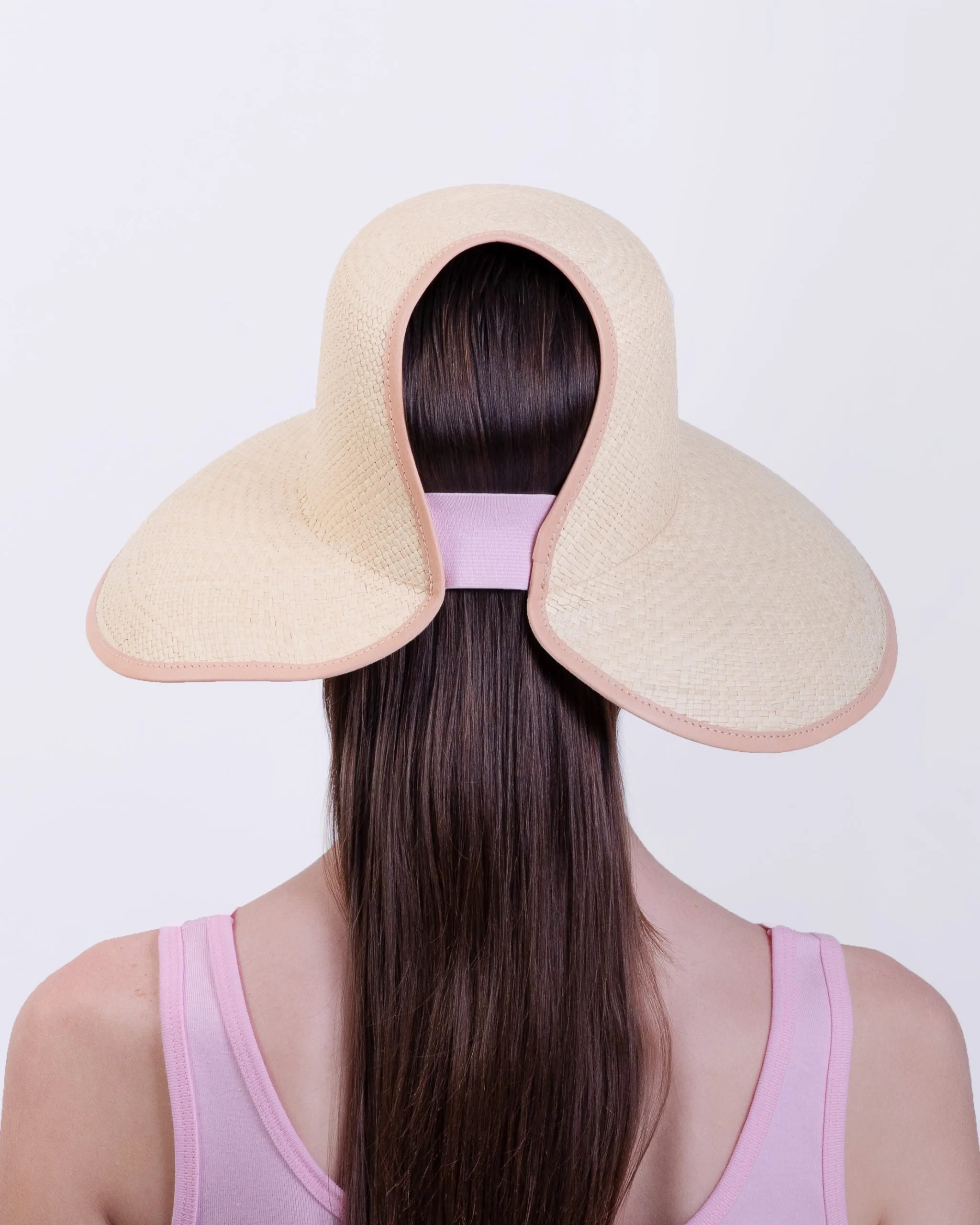 June Capeline - Natural Straw/Pink Elastic Band