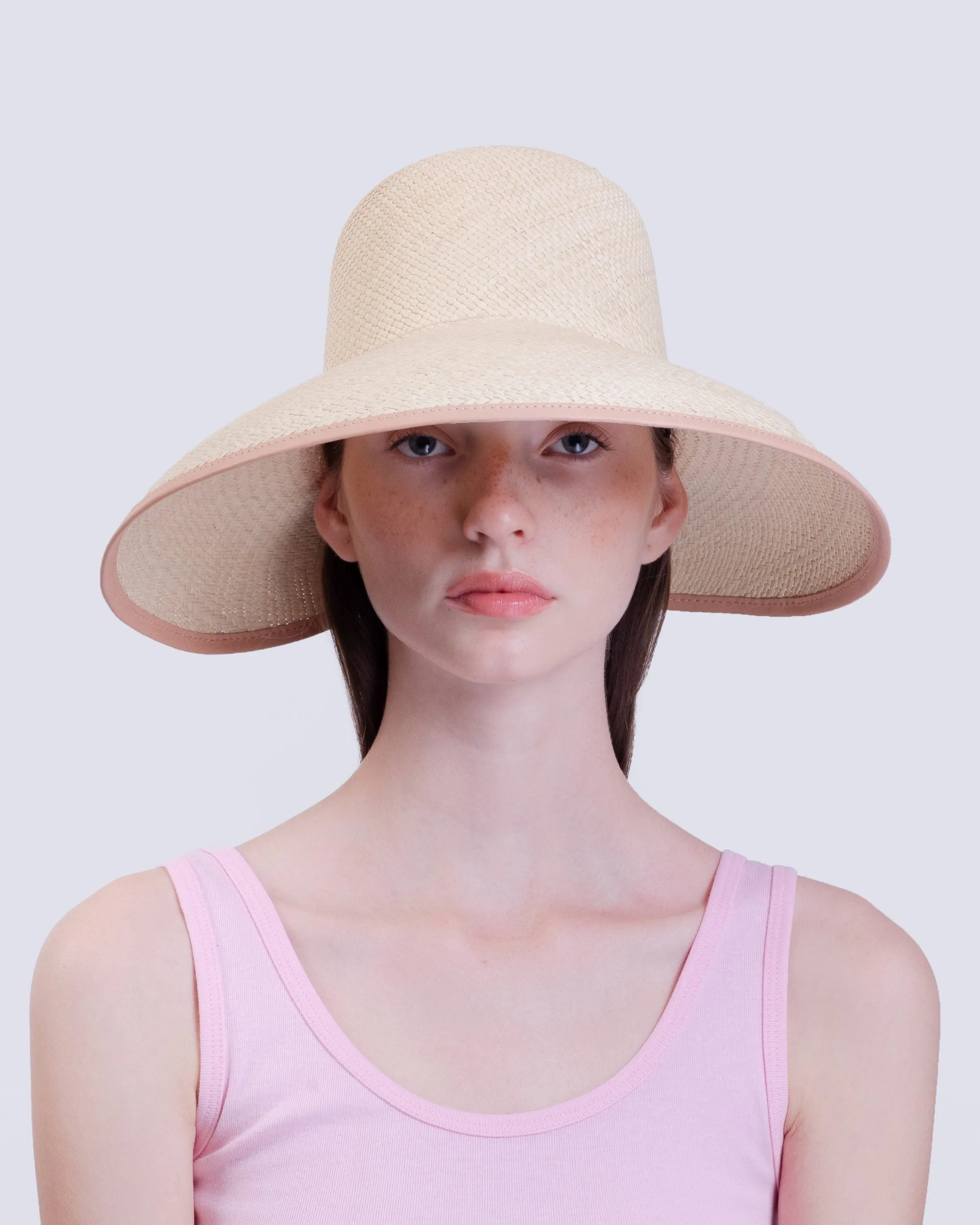 June Capeline - Natural Straw/Pink Elastic Band