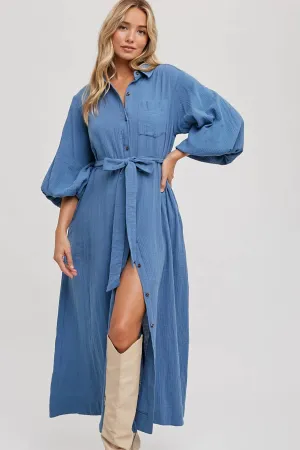 Katrina Bubble Sleeve Button Dress