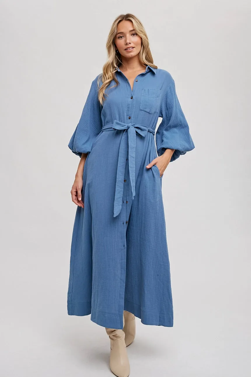 Katrina Bubble Sleeve Button Dress