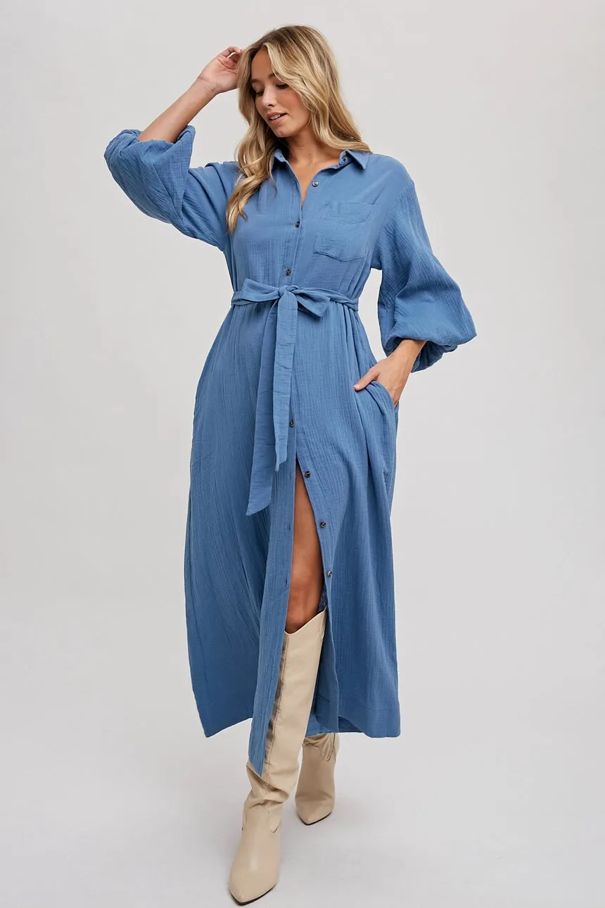 Katrina Bubble Sleeve Button Dress