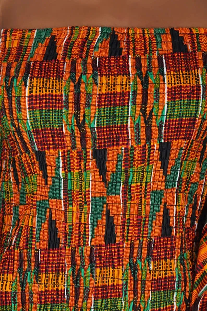 Kente African Blouse with Kente Head Scarf, African Print Shirt, Kente Women's Top, African Women's Clothing, Kente Shirt