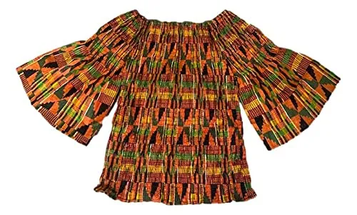 Kente African Blouse with Kente Head Scarf, African Print Shirt, Kente Women's Top, African Women's Clothing, Kente Shirt