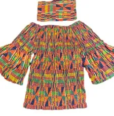 Kente African Blouse with Kente Head Scarf, African Print Shirt, Kente Women's Top, African Women's Clothing, Kente Shirt