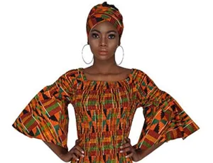 Kente African Blouse with Kente Head Scarf, African Print Shirt, Kente Women's Top, African Women's Clothing, Kente Shirt