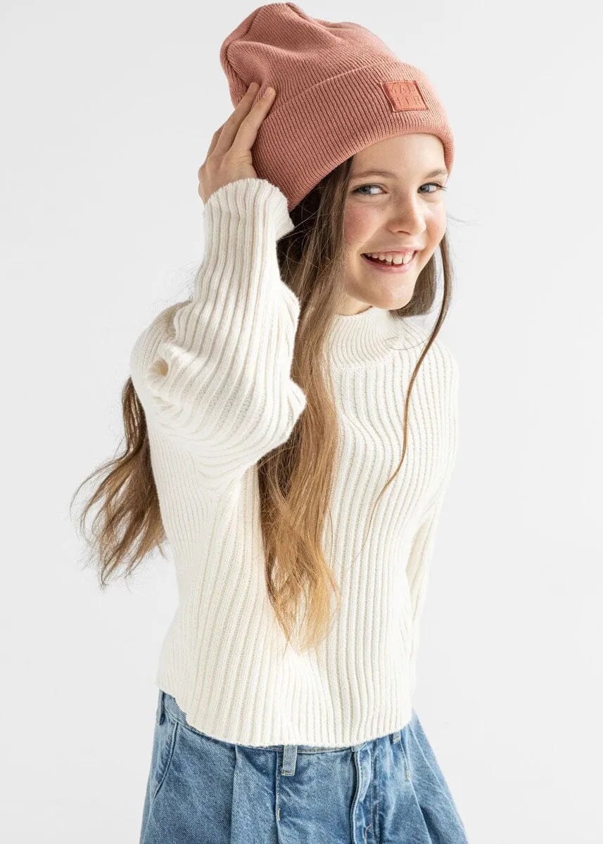 KIDS CUFF BEANIE HAT-ROSE
