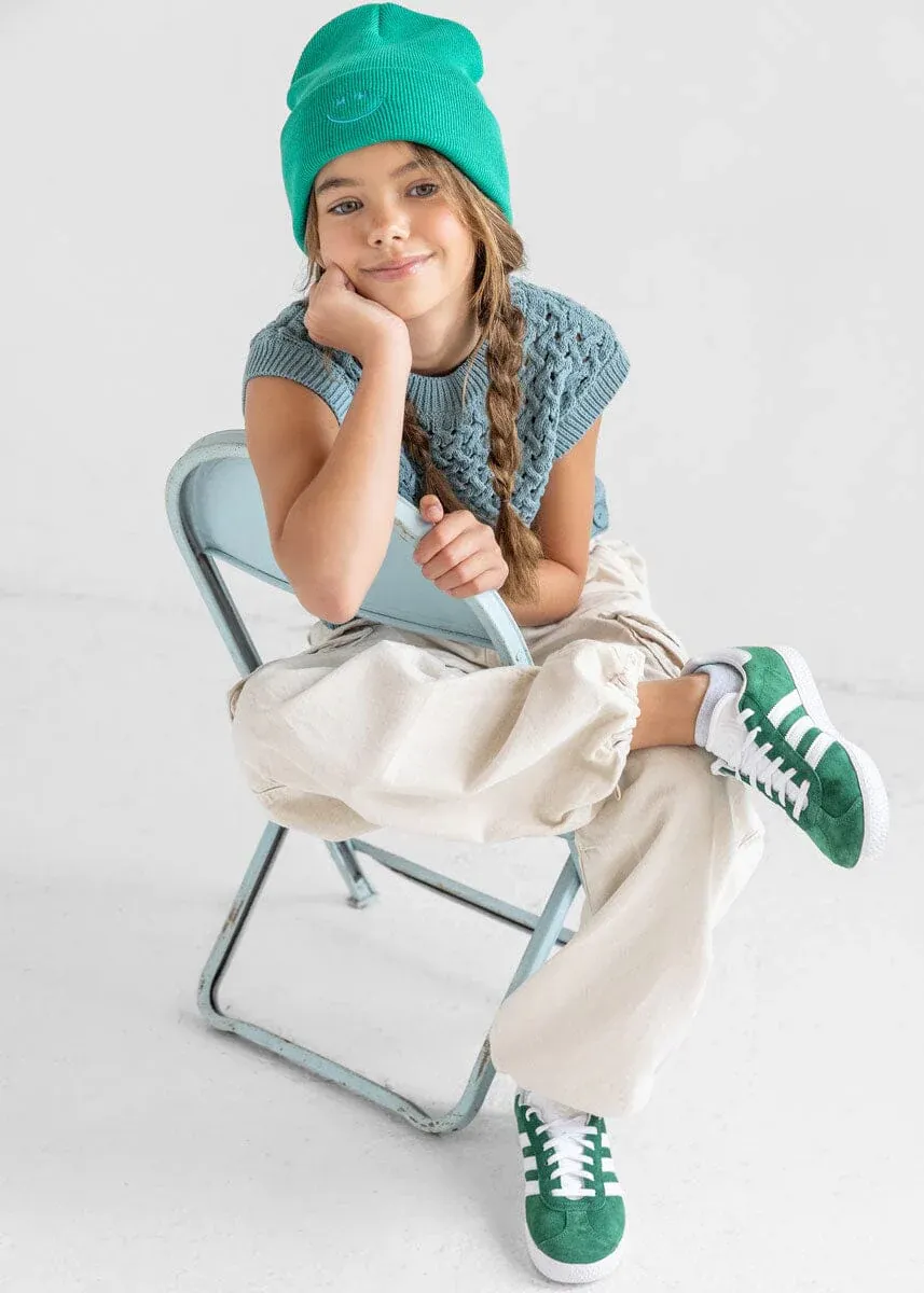 KIDS SMILEY CUFF BEANIE HAT-GREEN