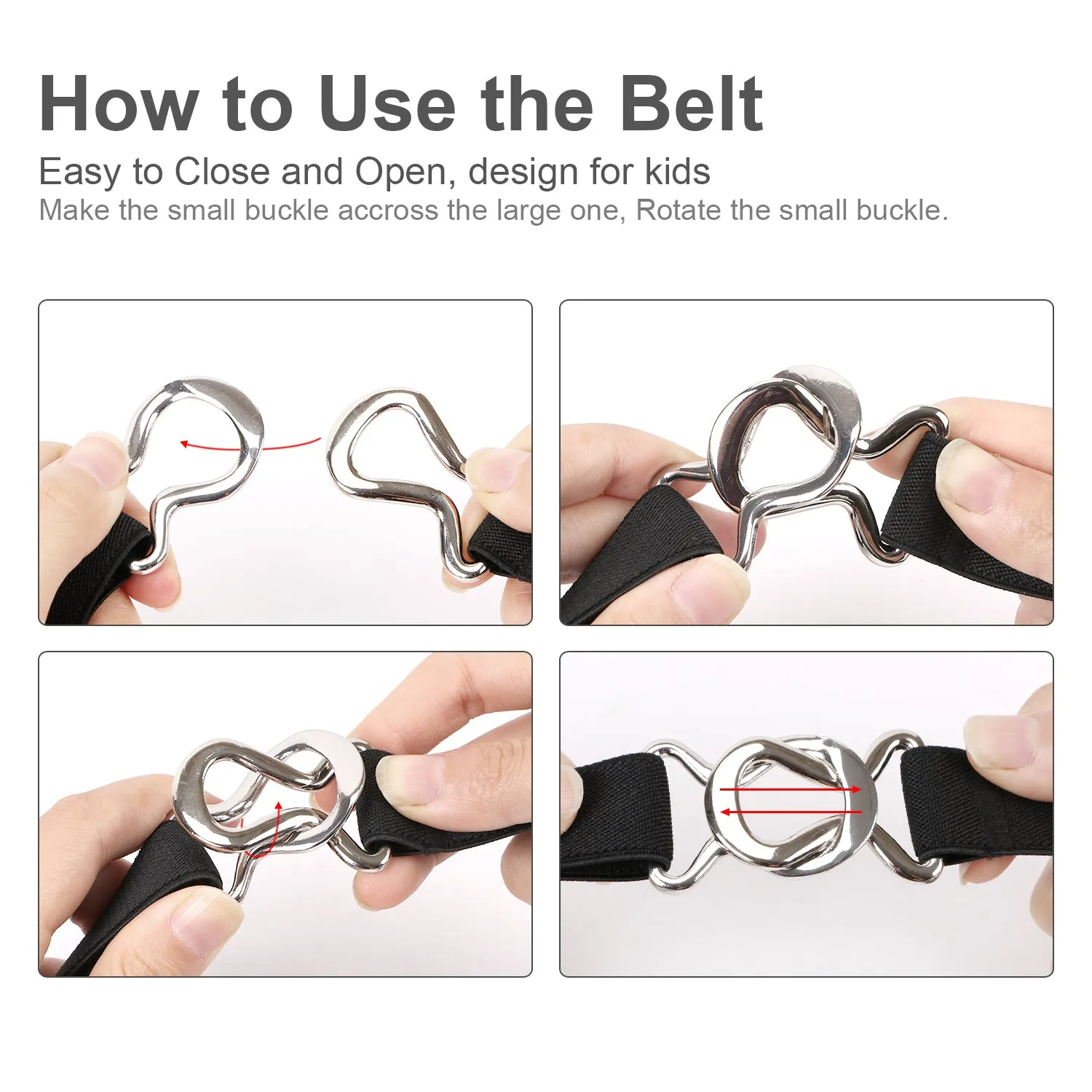 Kids Toddler Belt Elastic Stretch Adjustable Belt For Boys and Girls with Silver Square Buckle 2 Pack
