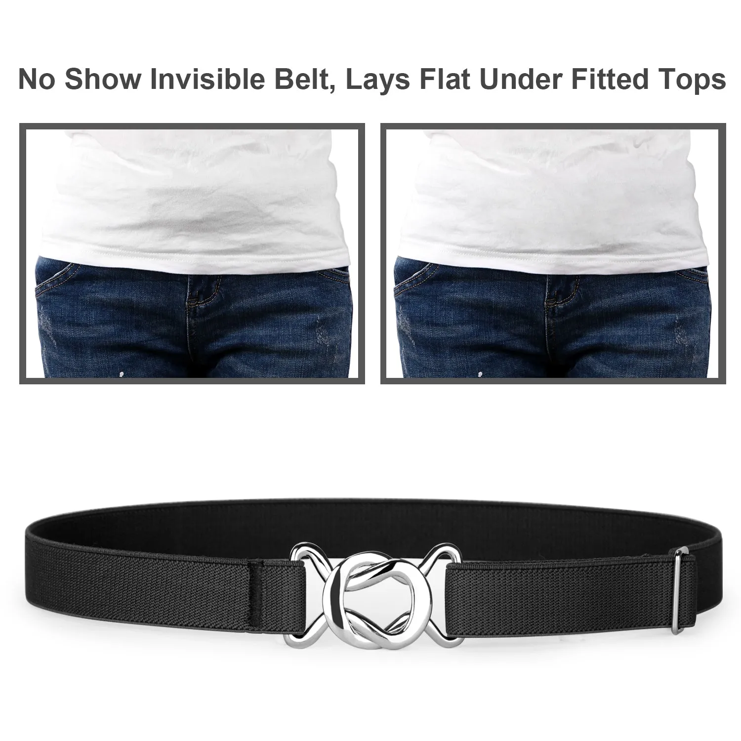 Kids Toddler Belt Elastic Stretch Adjustable Belt For Boys and Girls with Silver Square Buckle 2 Pack