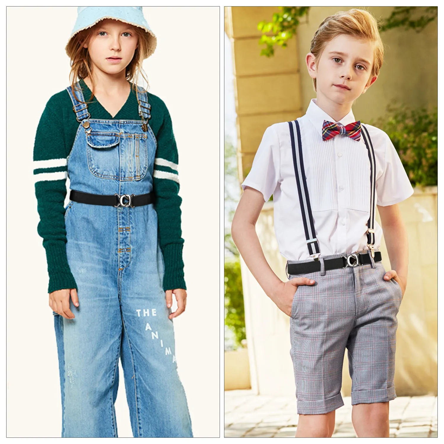 Kids Toddler Belt Elastic Stretch Adjustable Belt For Boys and Girls with Silver Square Buckle 2 Pack