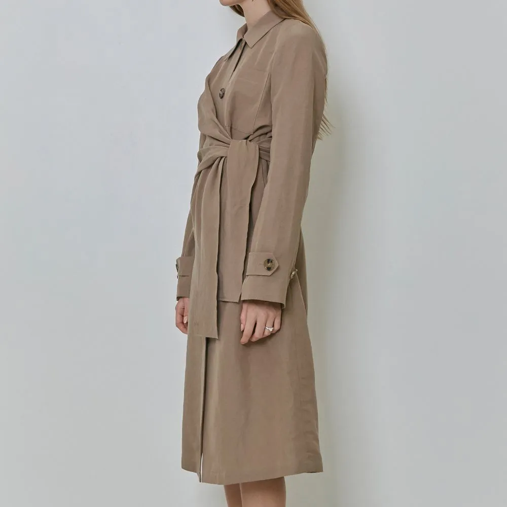 Knotted Detail Tencel And Linen-Blend Coat