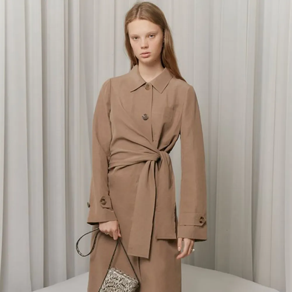Knotted Detail Tencel And Linen-Blend Coat