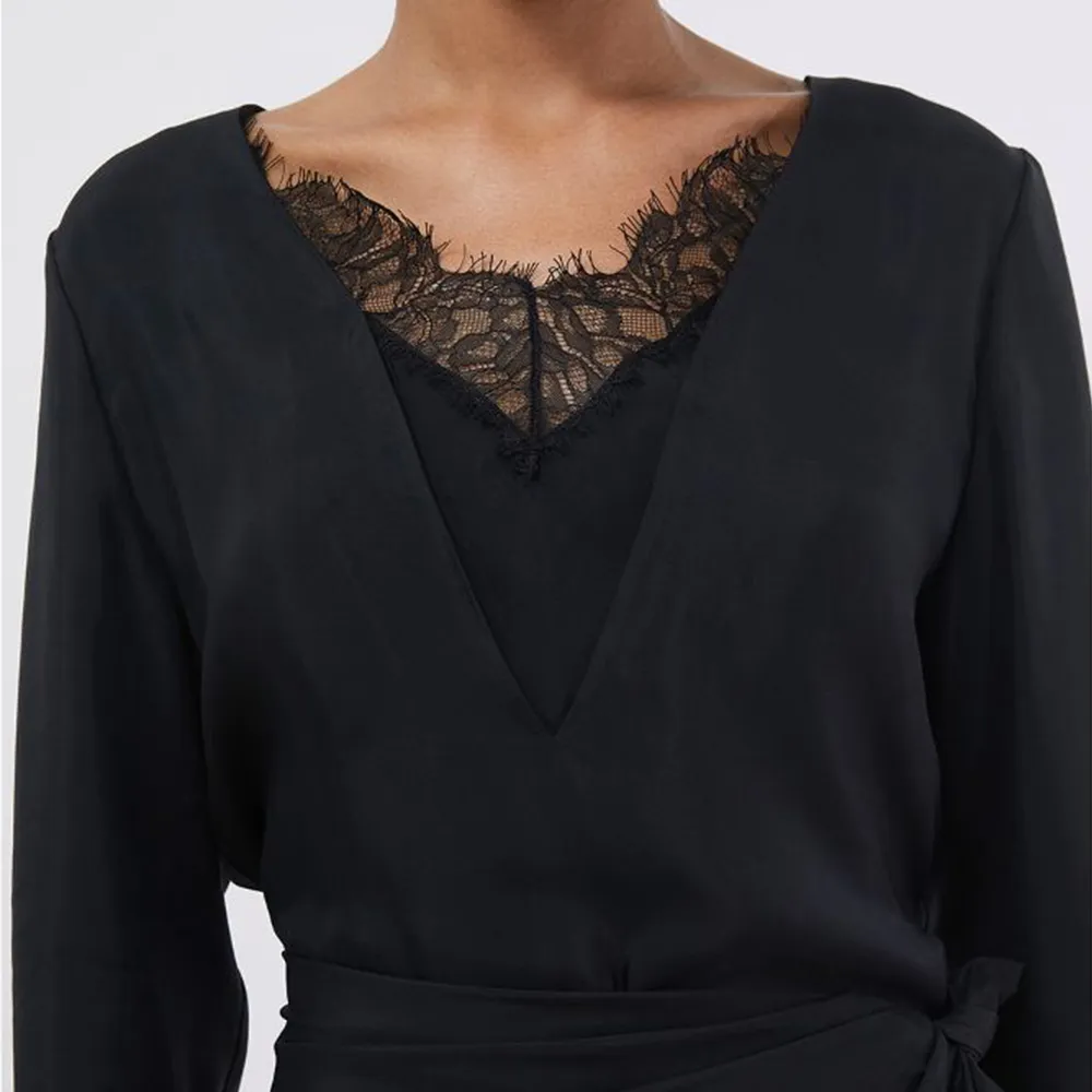 Lace Trimmed Charmeuse Wrap Dress