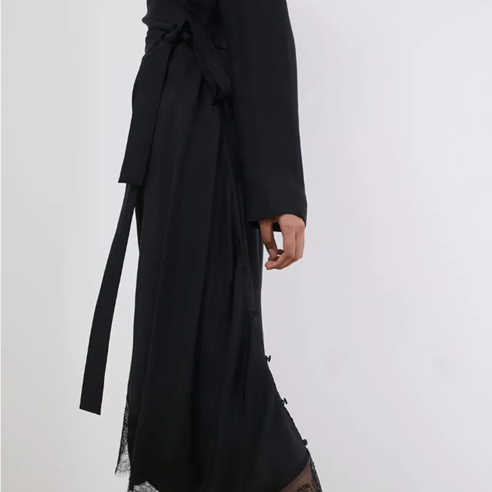Lace Trimmed Charmeuse Wrap Dress
