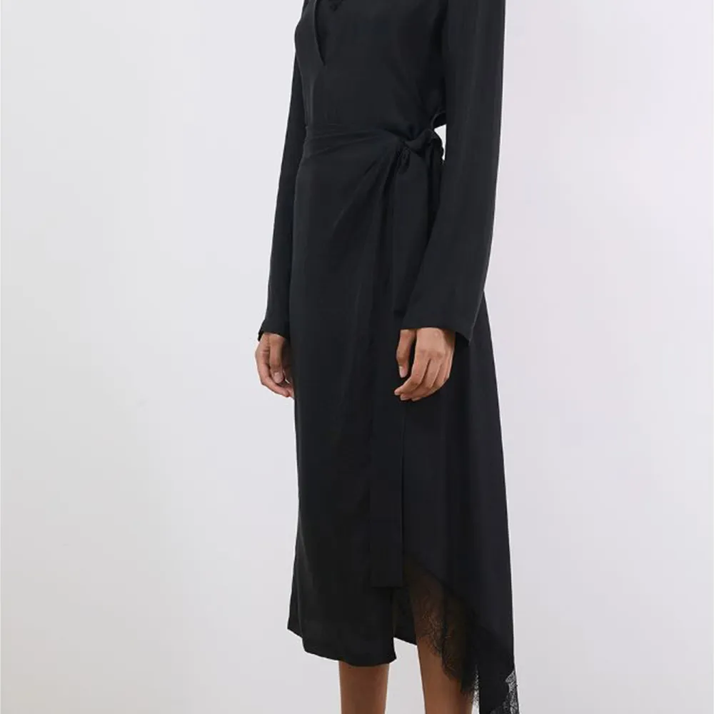 Lace Trimmed Charmeuse Wrap Dress