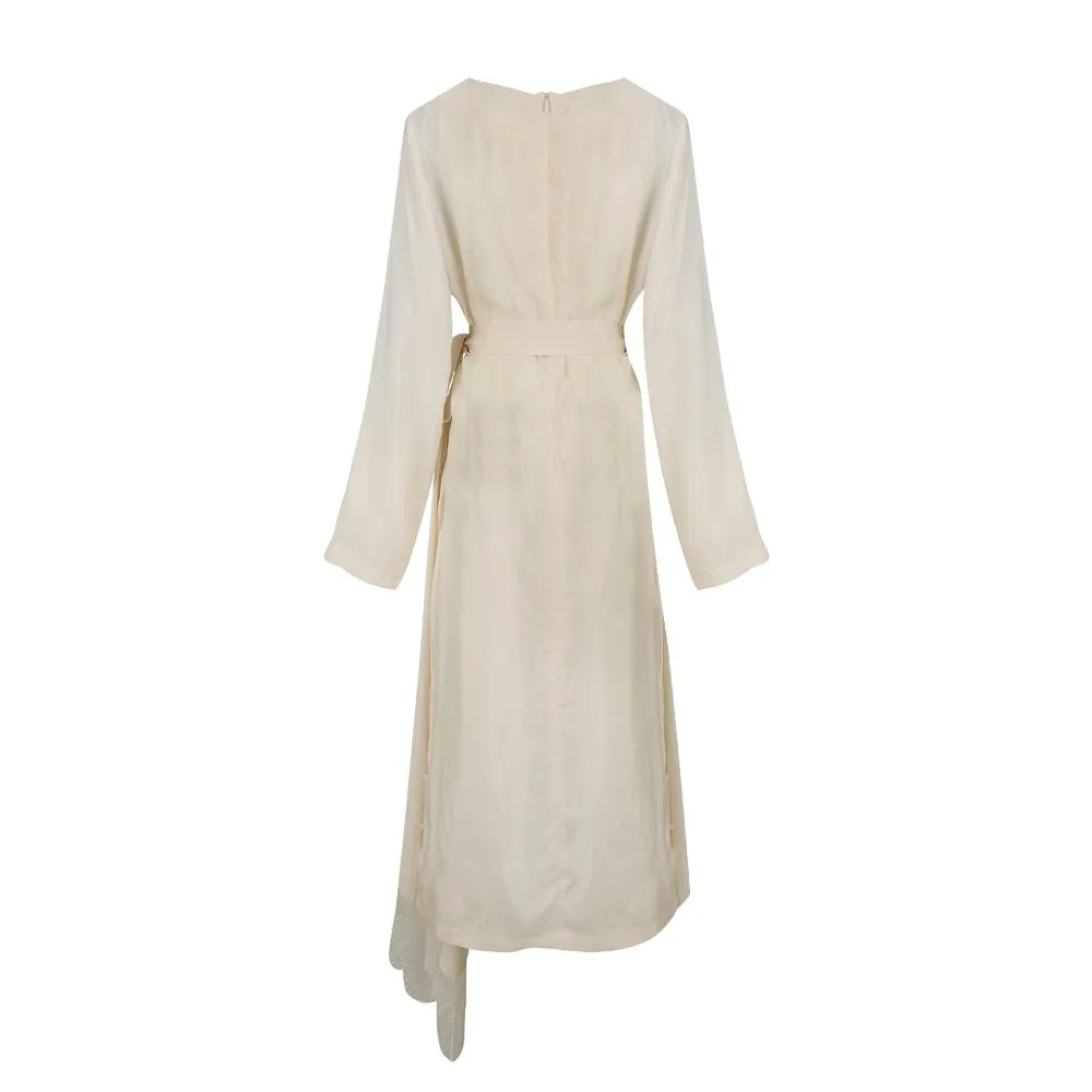 Lace Trimmed Charmeuse Wrap Dress