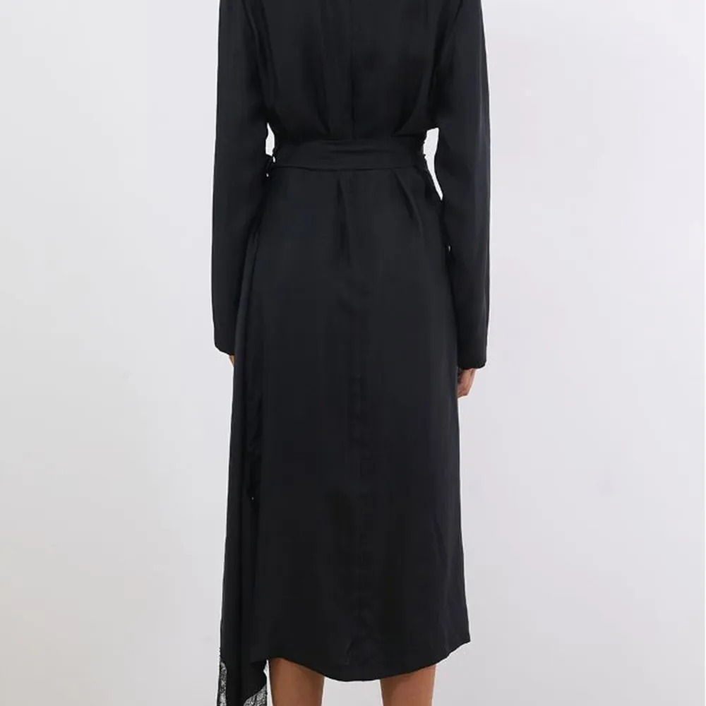 Lace Trimmed Charmeuse Wrap Dress