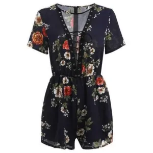 Lace Up Floral Romper - S
