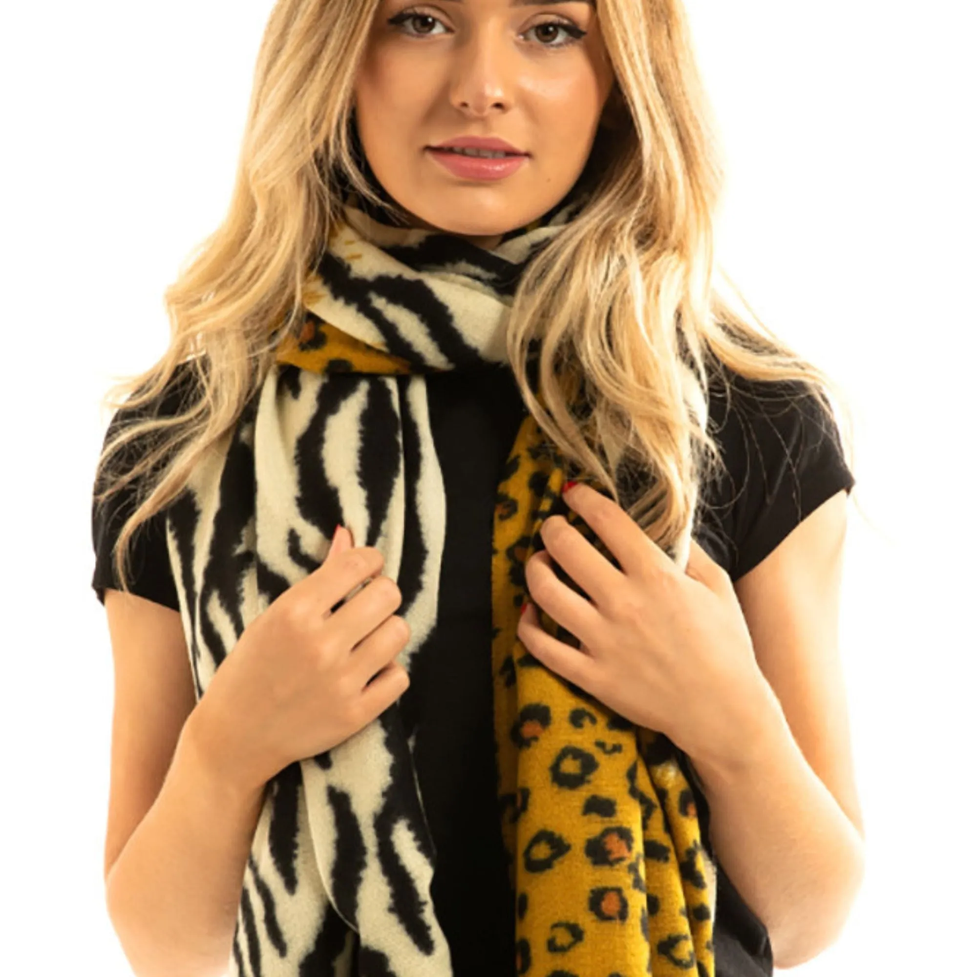 Ladies Zebra & Leopard Print Scarf for Winter