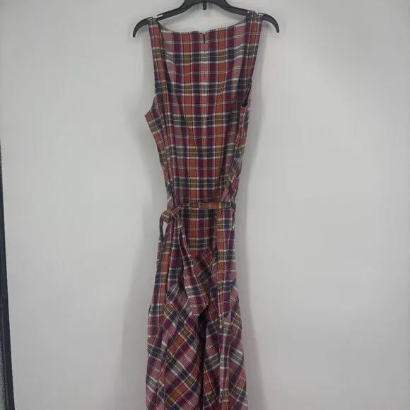 LAUREN Ralph Lauren Womens Belted Cotton Madras Sleeveless Dress Multi Sz 12 NWT