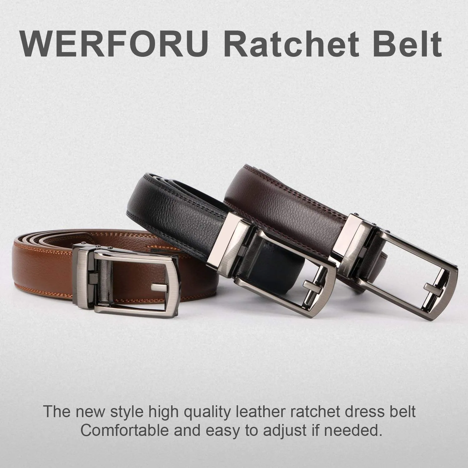 Leather Ratchet Dress Belt for Men Perfect Fit Waist Size Up to 44" with Automatic Buckle