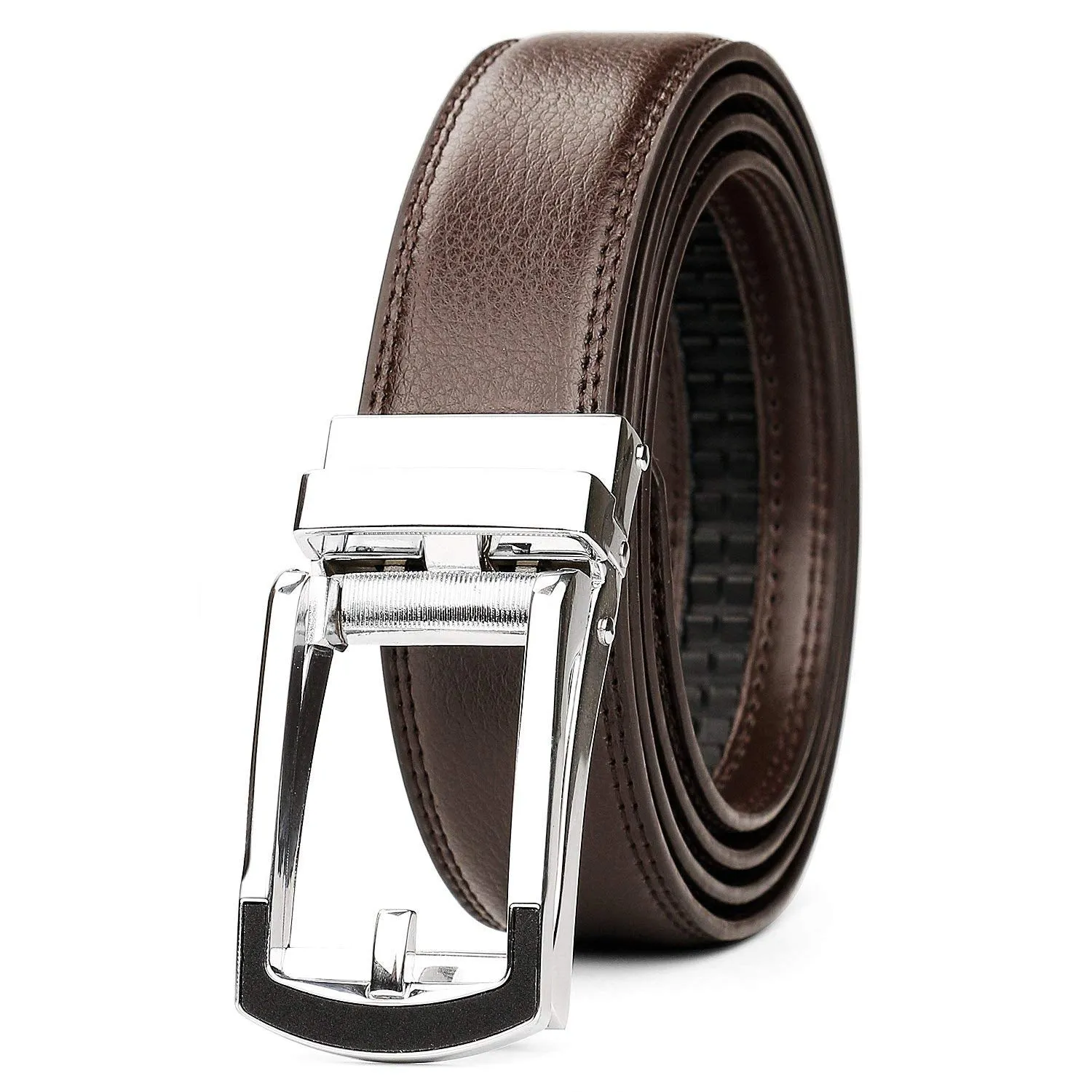 Leather Ratchet Dress Belt for Men Perfect Fit Waist Size Up to 44" with Automatic Buckle
