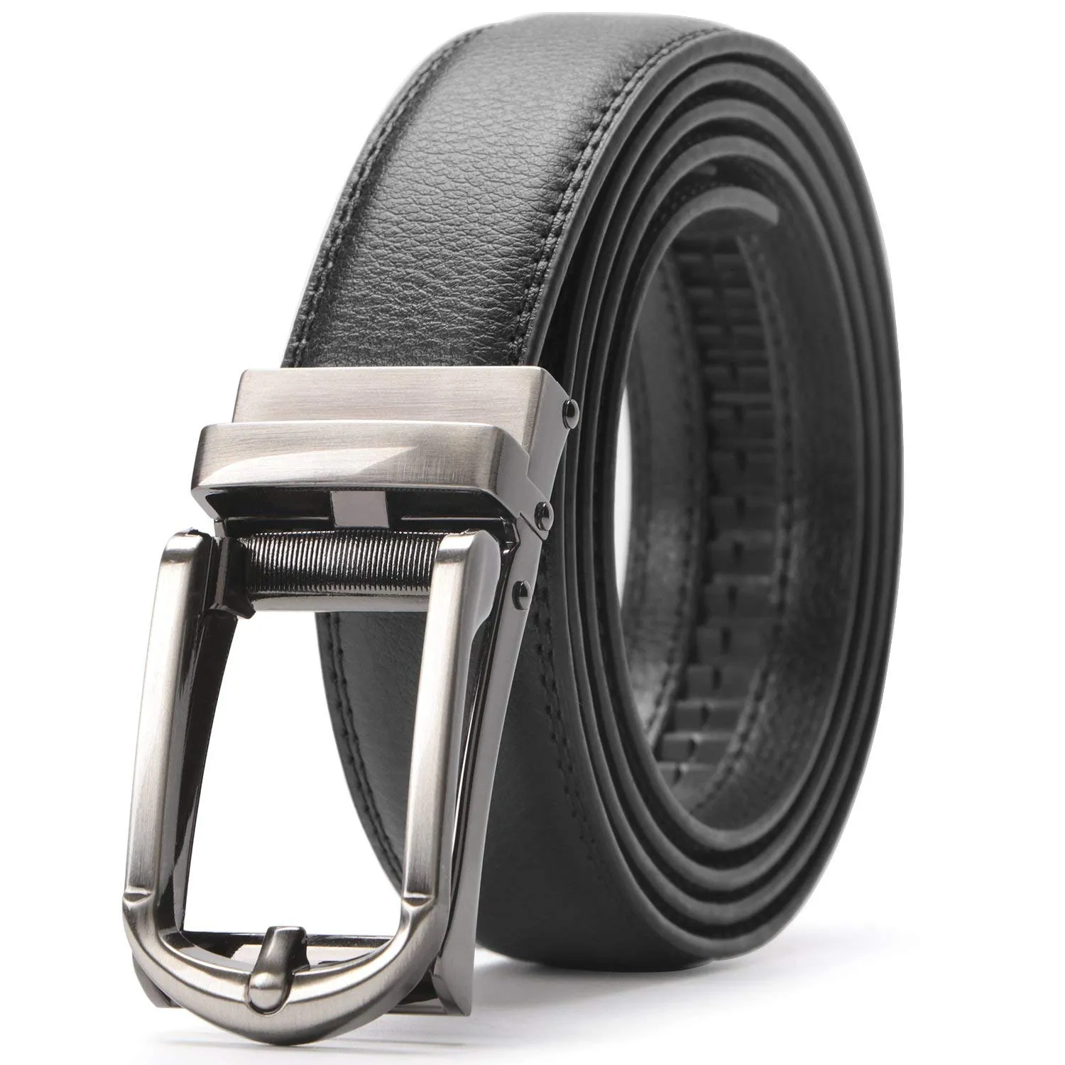 Leather Ratchet Dress Belt for Men Perfect Fit Waist Size Up to 44" with Automatic Buckle
