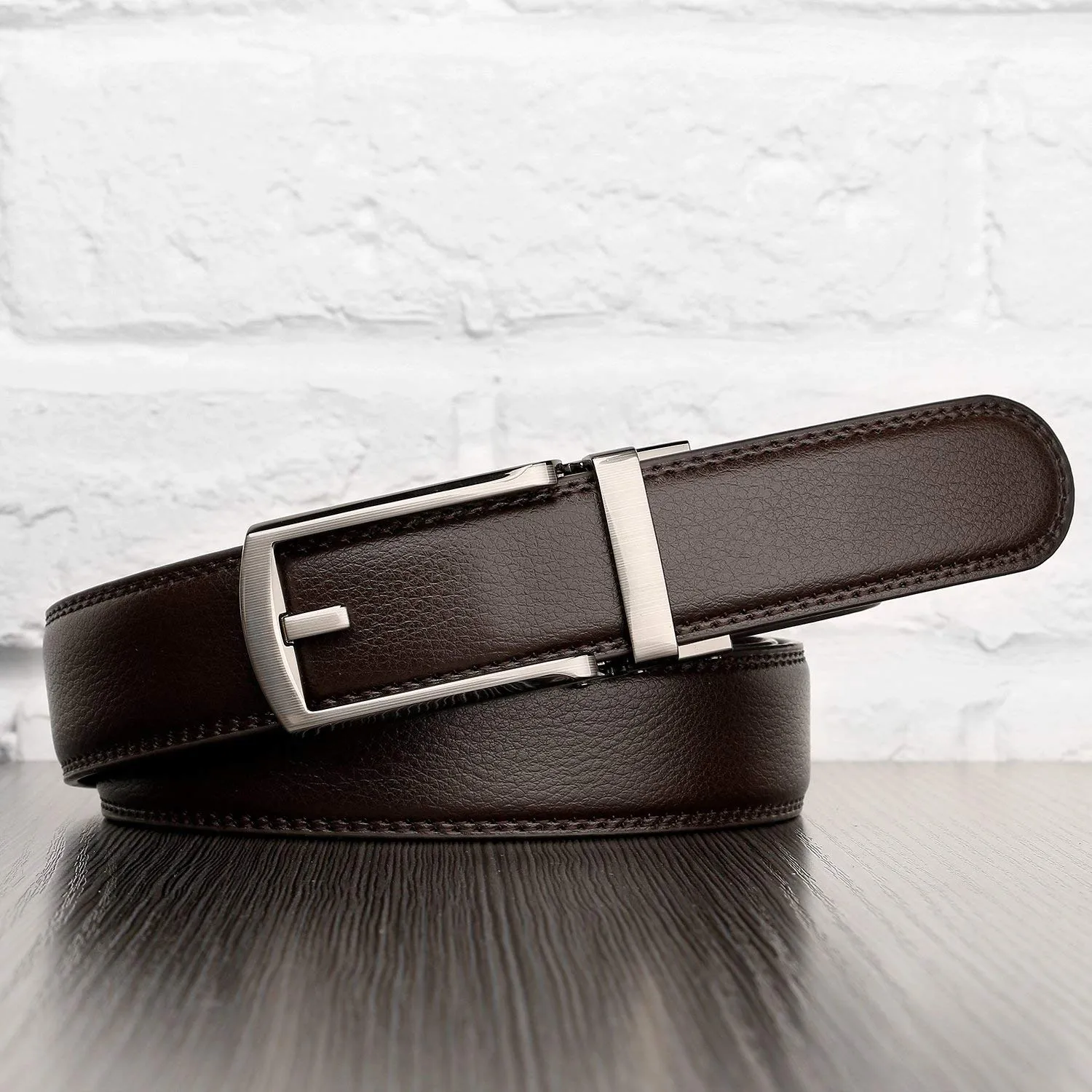Leather Ratchet Dress Belt for Men Perfect Fit Waist Size Up to 44" with Automatic Buckle
