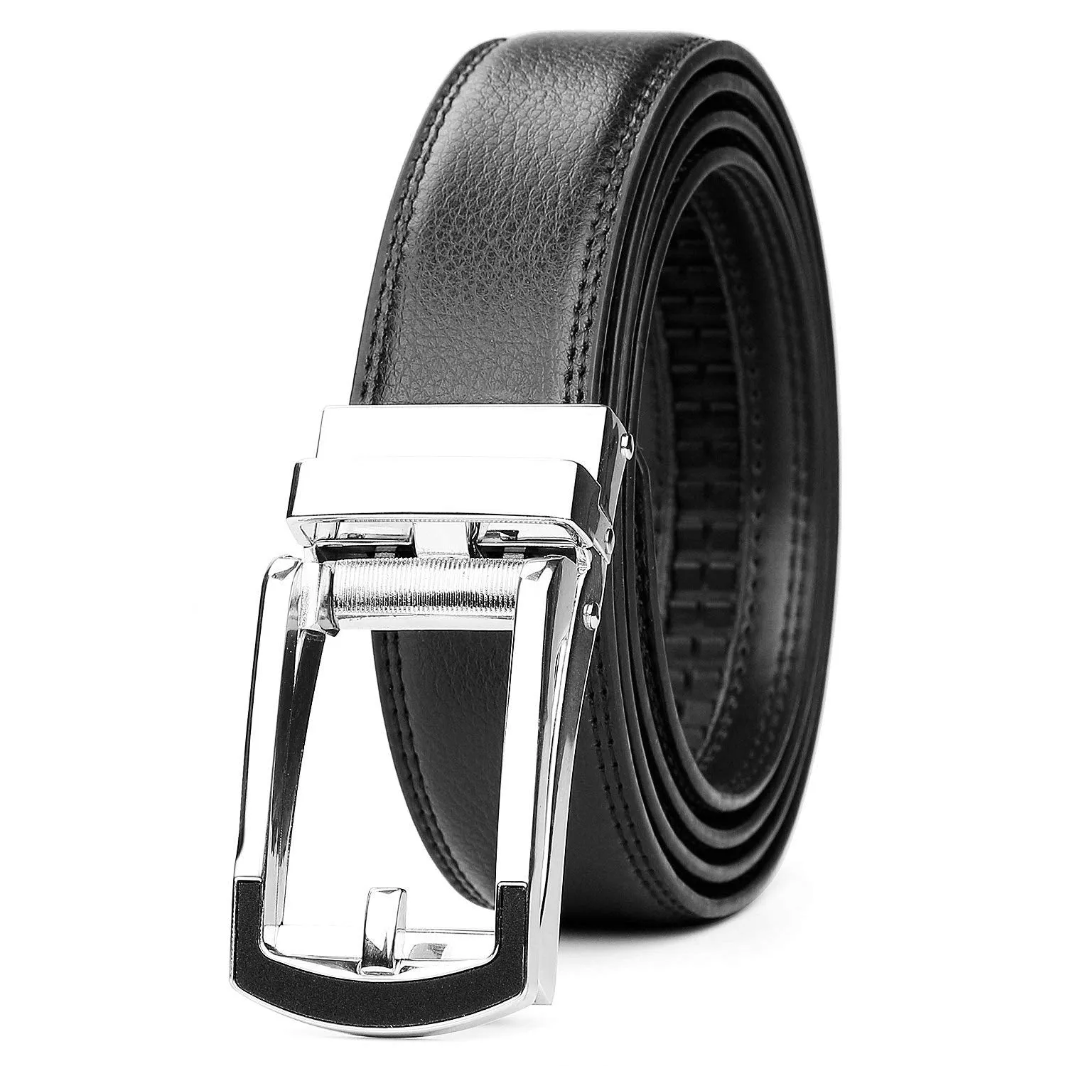 Leather Ratchet Dress Belt for Men Perfect Fit Waist Size Up to 44" with Automatic Buckle