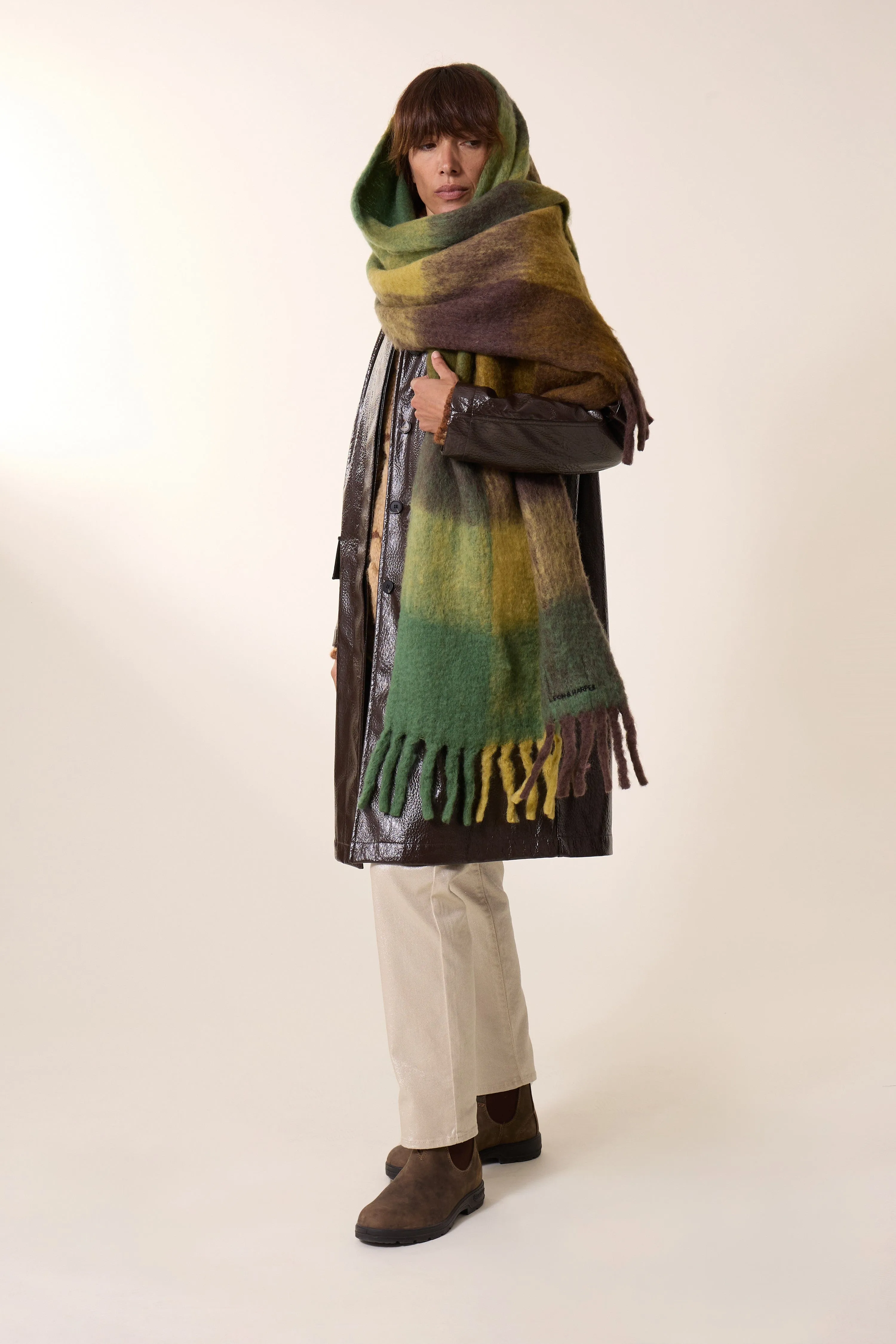 Leon & Harper Elton Check3 Scarf Green