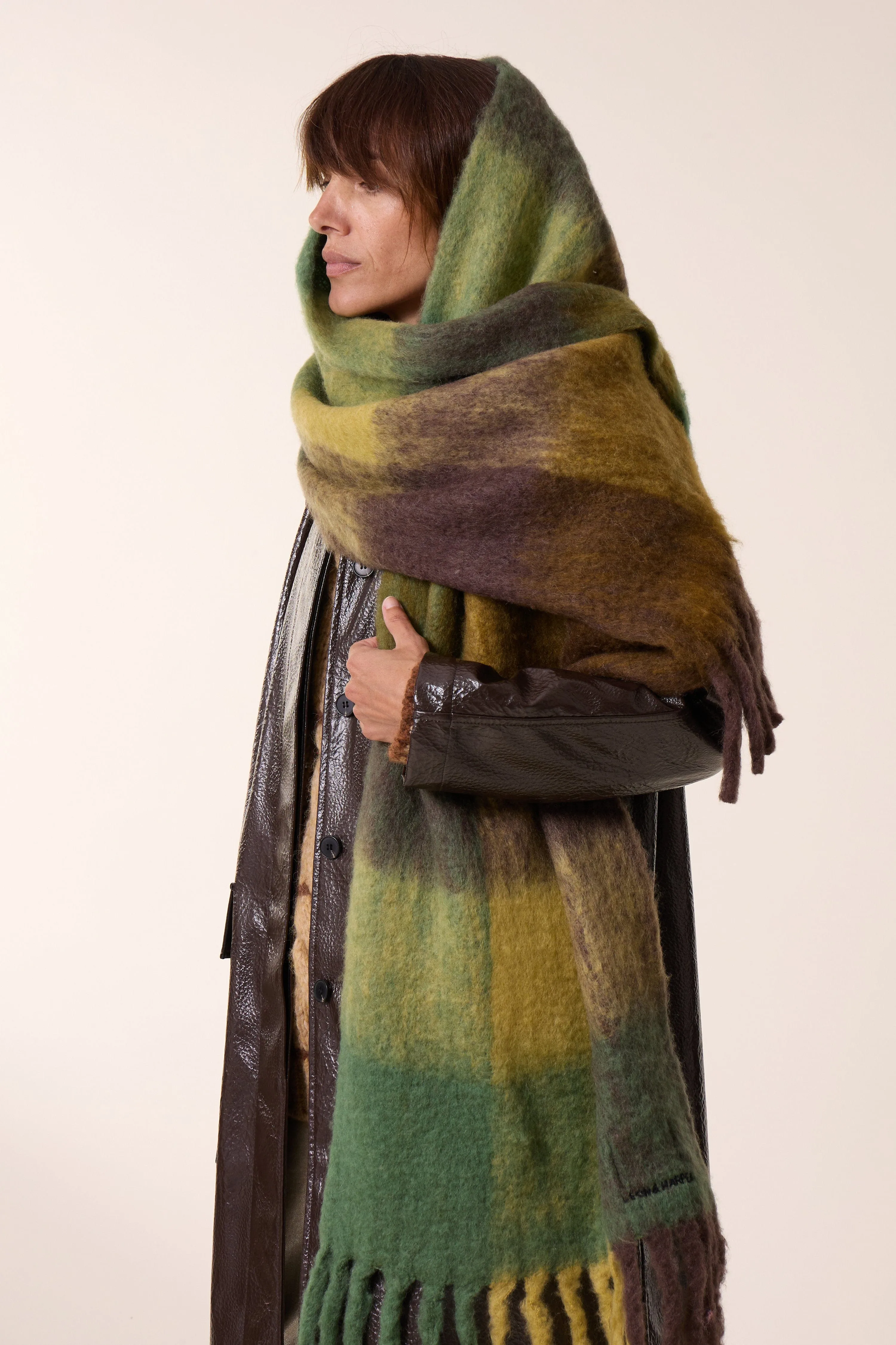 Leon & Harper Elton Check3 Scarf Green