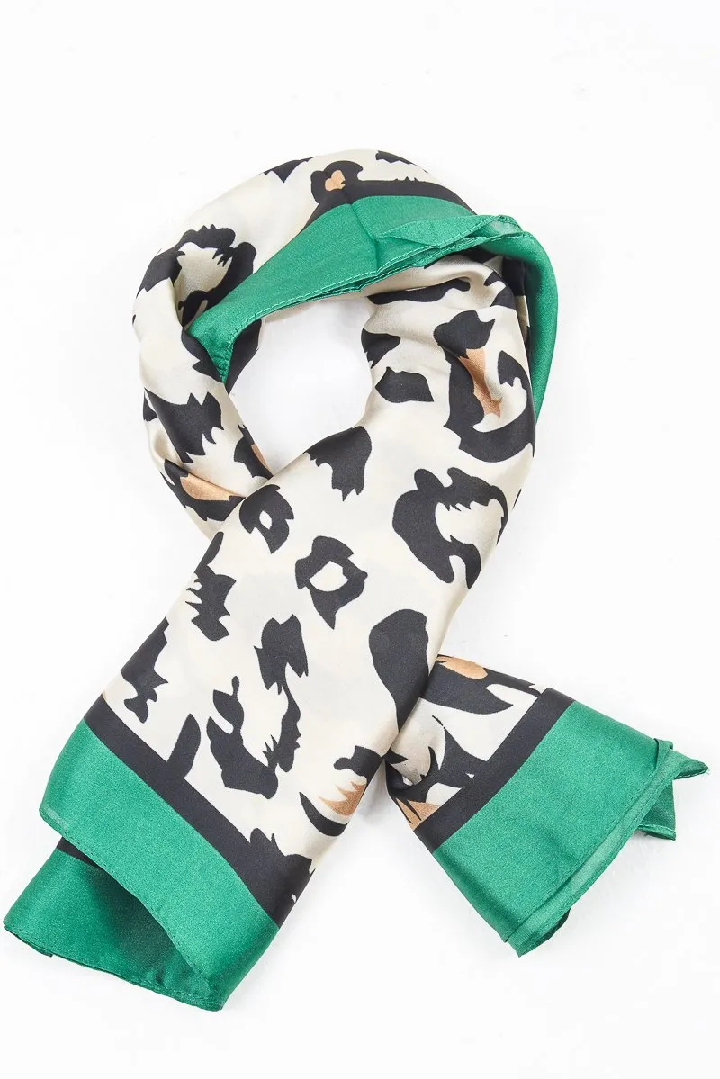 Leopard Green Colour Block Scarf - Priscella