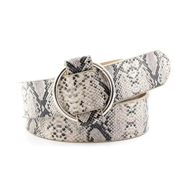Leopard PU Leather Pattern 105cm Round Buckle Belt Women Trendy Dress Cute Classic Belts