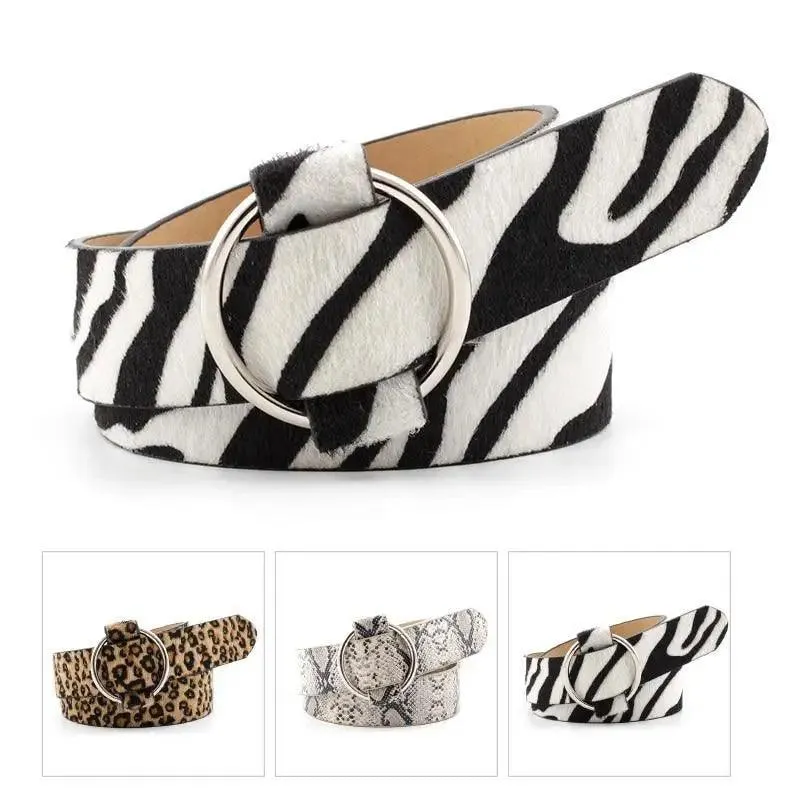 Leopard PU Leather Pattern 105cm Round Buckle Belt Women Trendy Dress Cute Classic Belts