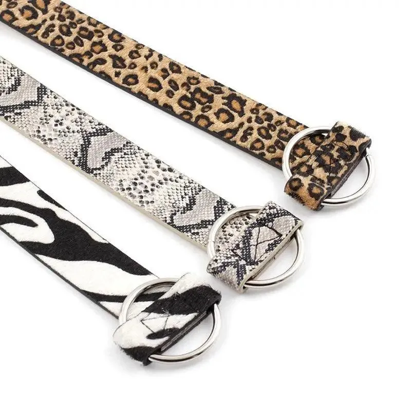 Leopard PU Leather Pattern 105cm Round Buckle Belt Women Trendy Dress Cute Classic Belts