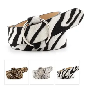 Leopard PU Leather Pattern 105cm Round Buckle Belt Women Trendy Dress Cute Classic Belts