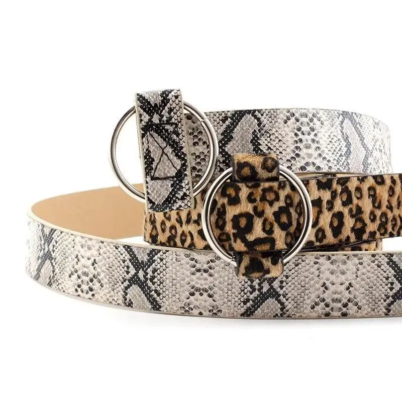 Leopard PU Leather Pattern 105cm Round Buckle Belt Women Trendy Dress Cute Classic Belts